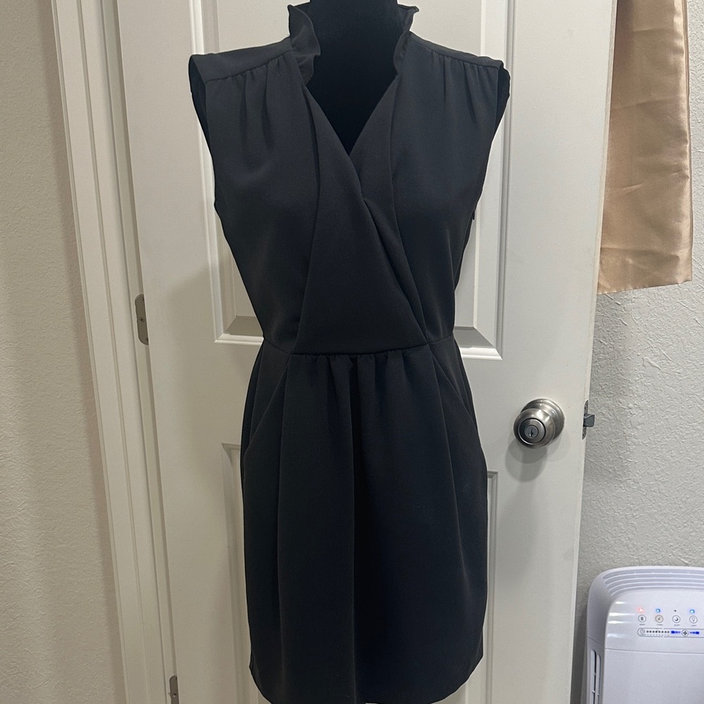 Rebecca Taylor Charcoal Grey Mini Faux Wrap Dress 4 - Picture 1 of 9